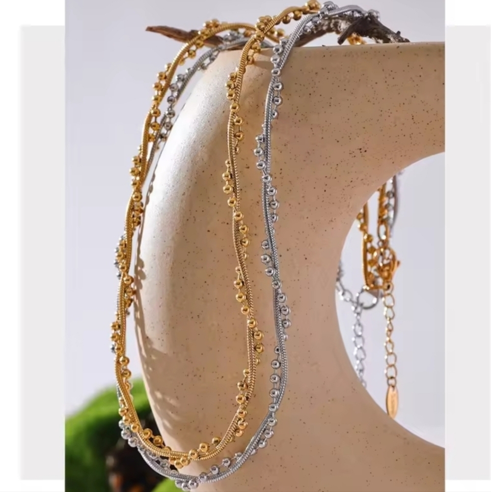 New! Gold Twist woven Beaded Necklace 18k Gold Plated